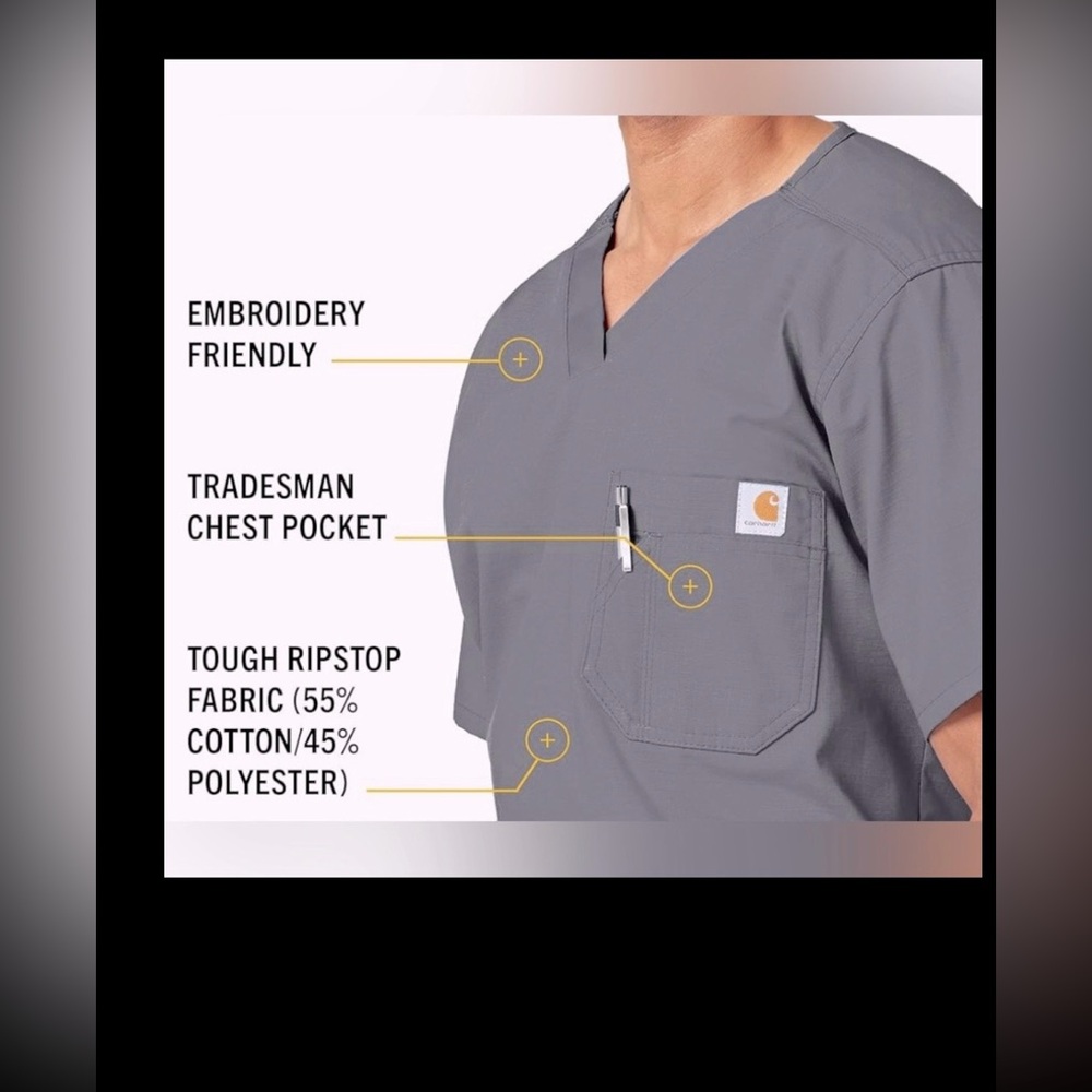 Carhartt 55% Cotton Blend Ripstop Utility Scrub Top in Grey color Size XL